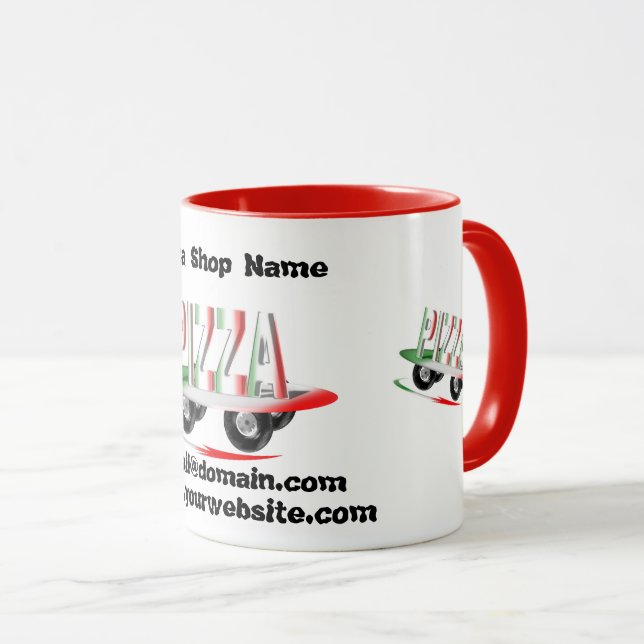Pizzaservice, rote, grüne Visitenkarte - Tasse (VorderseiteRechts)