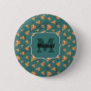 Pizzastücke im Retro-Teal-Muster mit Monogramm Button