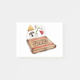 Pizzeria-Pizza-Kasten mit den Arbeits-Spitzen Post-it Klebezettel