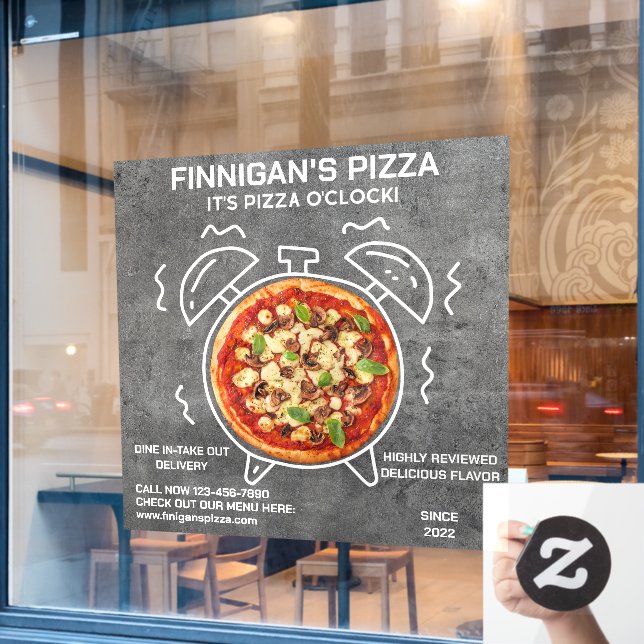 Pizzeria Pizza O Clock Pizza Fensteraufkleber (Café-Fenster)