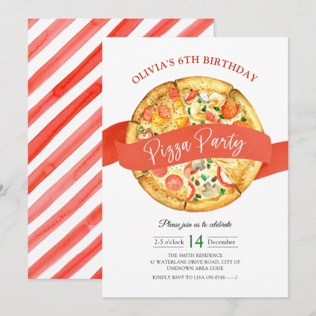 Pizzeria Pizza Party Kindergeburtstag Einladung (Vorne/Hinten)