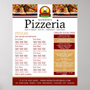 Pizzeria, Pizzeria-Speisekarte Poster