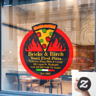 Pizzeria Promo mit Holzfaser individuell gestalten Fensteraufkleber