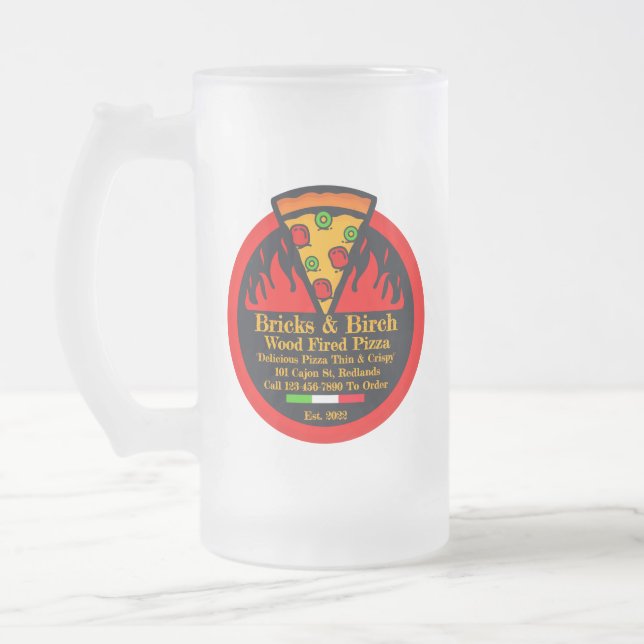 Pizzeria Promo mit Holzfaser individuell gestalten Mattglas Bierglas (Links)