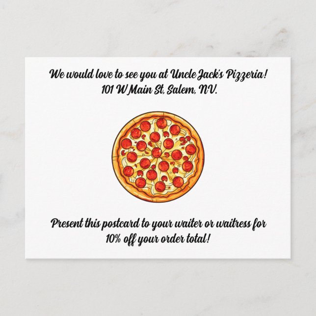 Pizzeria Promotional Postcard Cusomtizable Text Postkarte (Vorderseite)