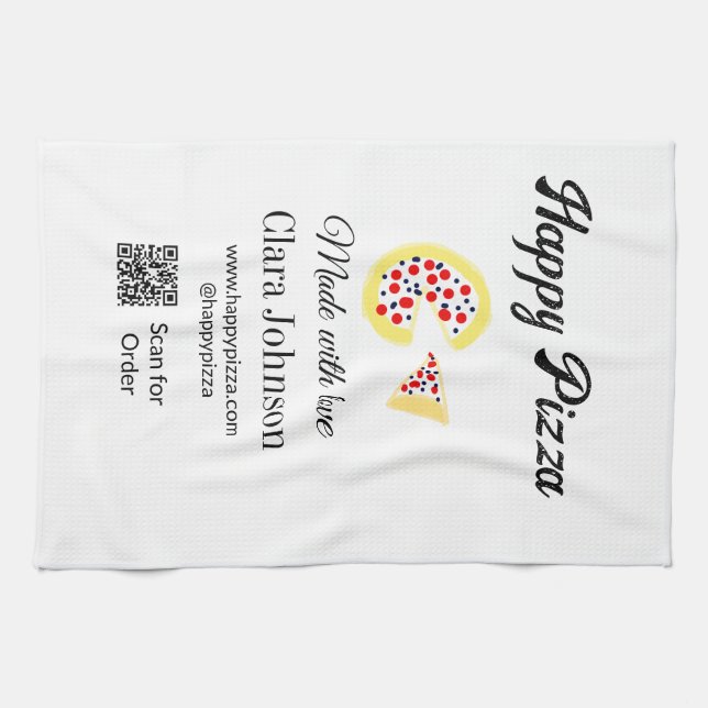Pizzeria Restaurant Café Pizzeria Scan QR-Code bes Geschirrtuch (Horizontal)
