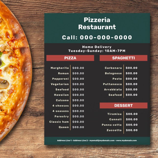 Pizzeria Restaurant Menu & Price List Flyer (Pizzeria Restaurant Menu & Price List Flyer)