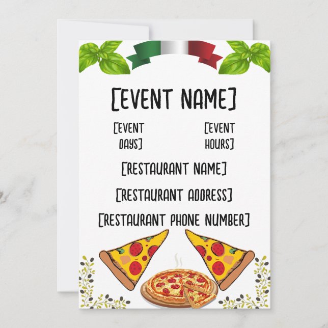 Pizzeria Veranstaltungen und Eröffnung Einladung (Vorderseite)