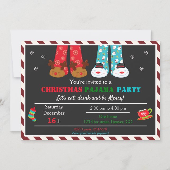 Pjama de Noël invitation de fête de pyjama de Noël (Devant)