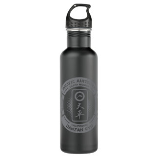 PJK Wasserflasche / graues Logo auf schwarz Edelstahlflasche
