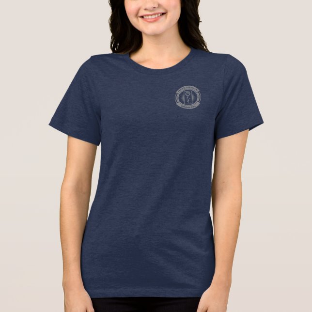 PJK Women's Navy Bella+Canvas / double logo /  Tri-Blend Shirt (Vorderseite)