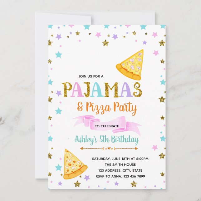 Pjs et invitation mignons de partie de pizza (Devant)