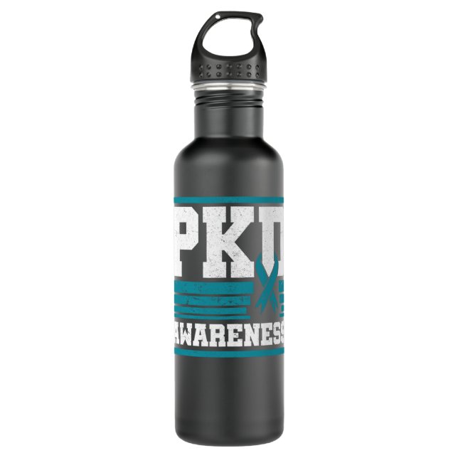 PKD Awareness Aquamarin Polycystic Kidney Disease  Edelstahlflasche (Vorderseite)