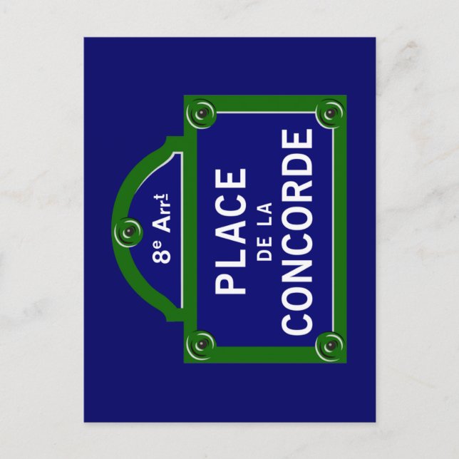 Place de la Concorde, Paris Street Sign Postkarte (Vorderseite)