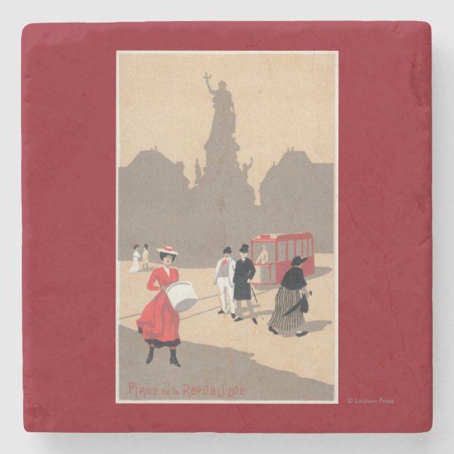 Place- de la Republiquekunst-Deko-Szene Steinuntersetzer (Vorderseite)