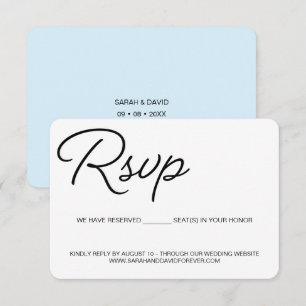 Place réservée chic noir et bleu pour mariage RSVP