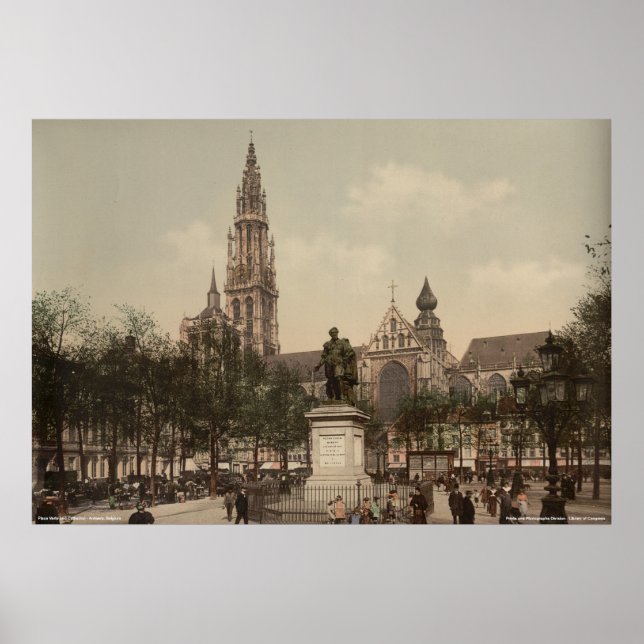 Place Verte und Kathedrale, Antwerpen, Belgien Poster (Vorne)