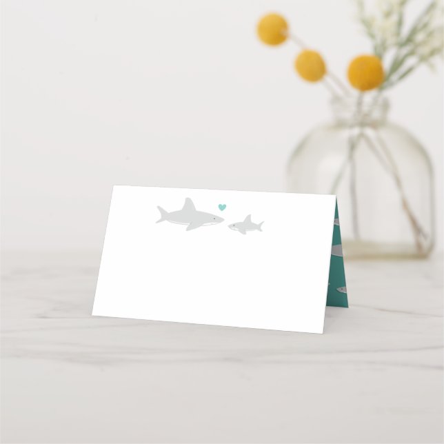 Placement Carte de Baby shower vert Coeur Requin mignon (Devant)