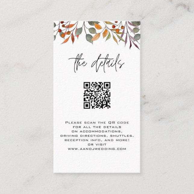 Placement Carte de détails avec Mariage de automne QRcode (Devant)