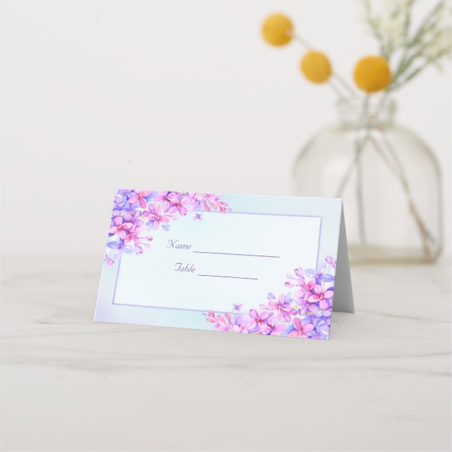 Placement Carte de Mariage Aquarelle violet Lilac (Devant)