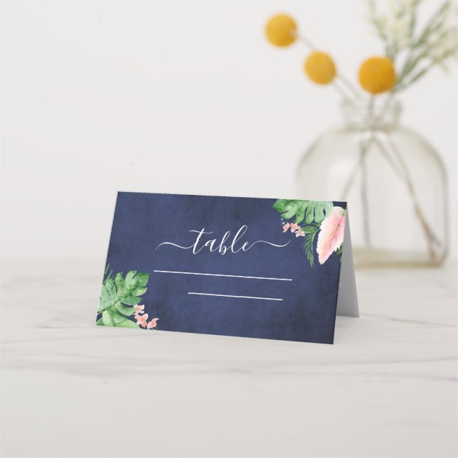 Placement Carte de Mariage bleu Tropical Palm Navy (Devant)