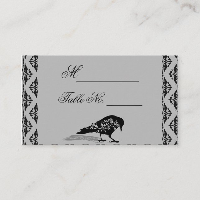 Placement Carte de Mariage de cadre gothique corbeau noir (Devant)