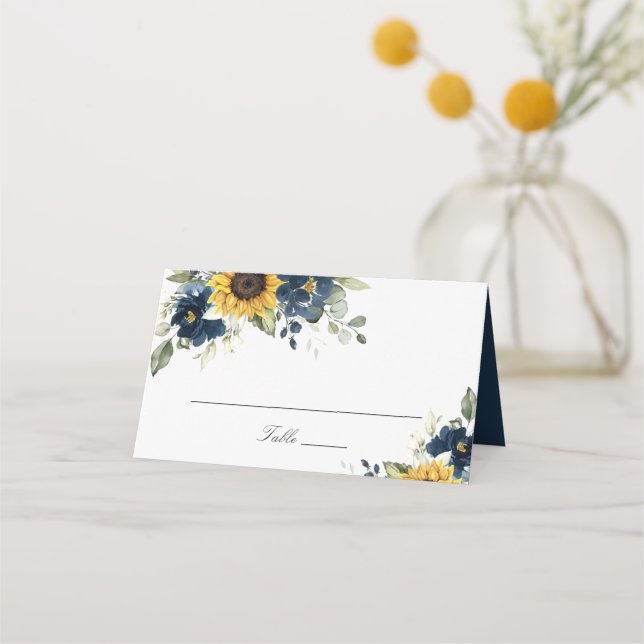 Placement Carte de Mariage de fleurs bleues de la marine de  (Devant)