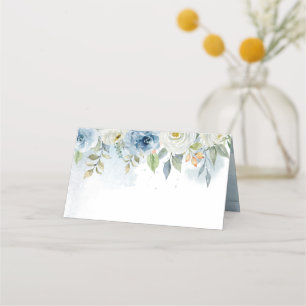 Placement Carte de Mariage floral bleu et blanc plié