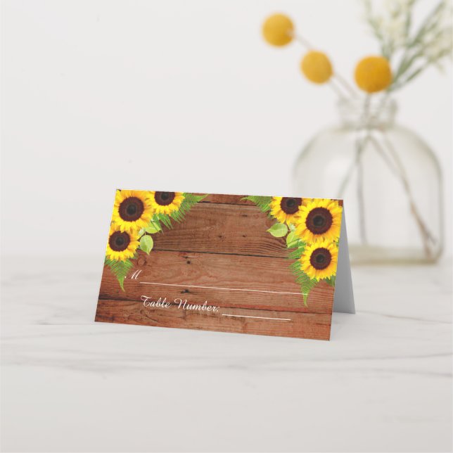 Placement Carte de Mariage Rustique Sunflower Fern (Devant)