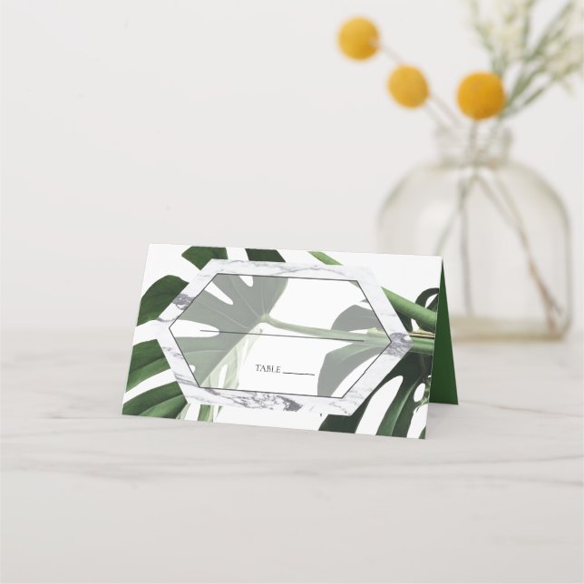 Placement Carte de Mariage Tropical Monstera Marble (Devant)