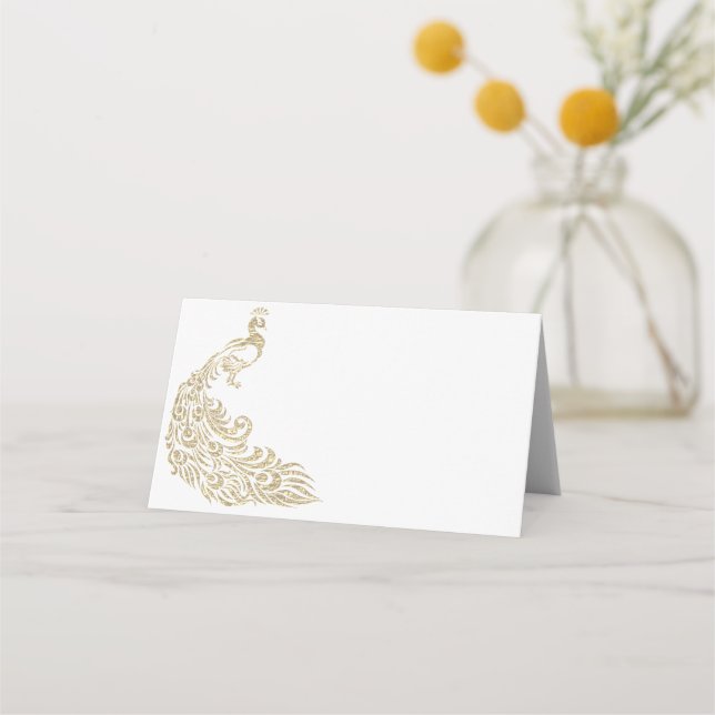 Placement Carte de nom de table blanche Peacock Design (Devant)
