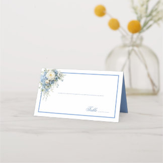 Placement Carte de nom pliée - Hydrangeas bleus 