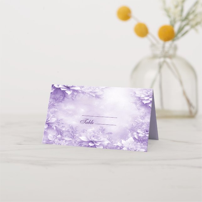 Placement Carte de place aux fleurs blanches violettes (Devant)