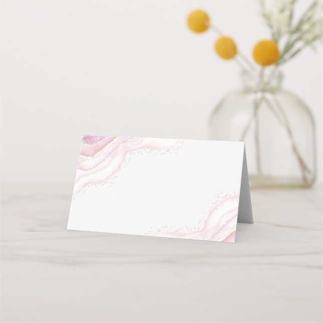 Placement carte de place en marbre rose aquarelle (Devant)