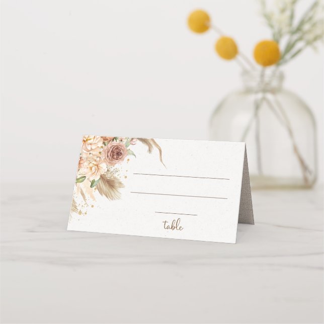 Placement carte de place herbe des pampas roses boho (Devant)