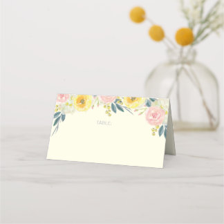 Placement Carte de place pliée de Mariage floral jaune