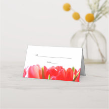 Carte de place pliée Mariage de Tulipes rouges