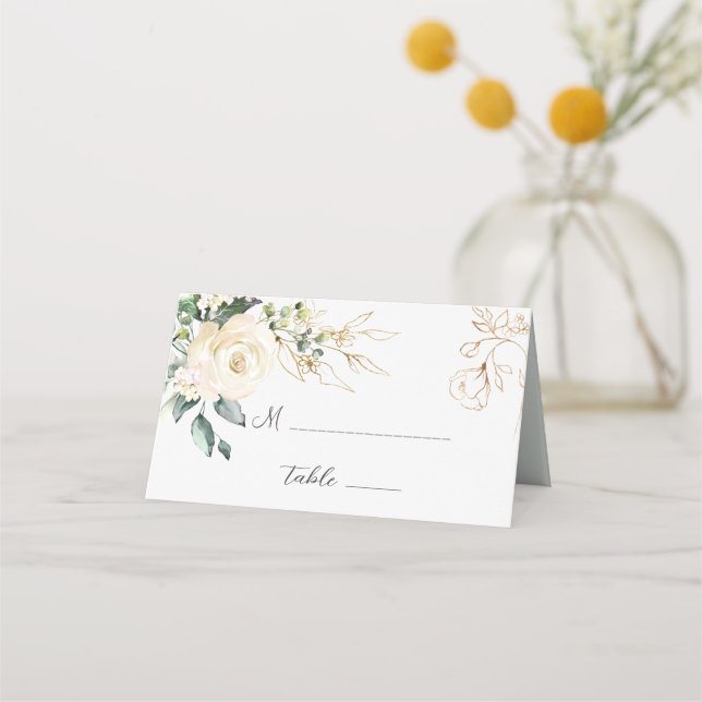 Placement Carte de place pliée Mariage Roses blanches (Devant)