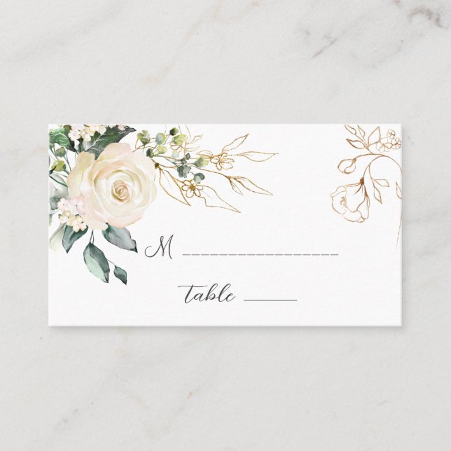 Placement Carte de place pliée Mariage Roses blanches (Devant)