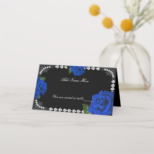 Placement Carte De Place Roses Et Diamants Bleus Romantiques (Devant)