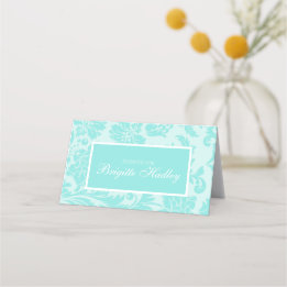Placement Carte de place turquoise damas