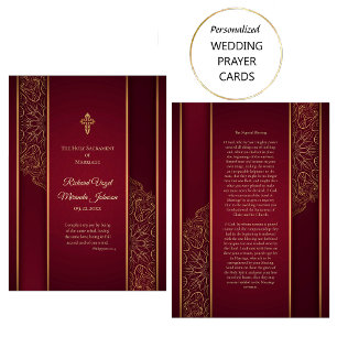 Placement Carte de prière de mariage catholique dorée marron