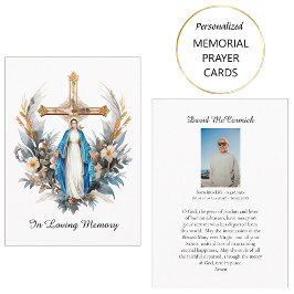 Placement Carte de prière funéraire Fleurs Croix Vierge Mari