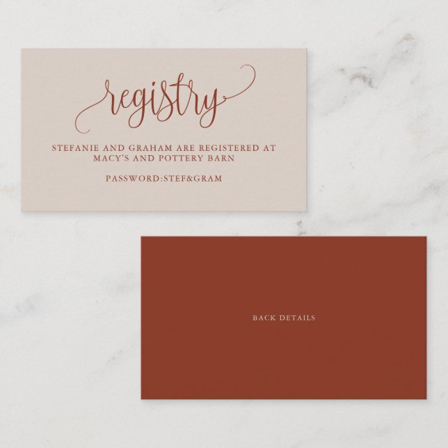 Placement Carte de Registre Mariage Terracotta Pretty Script (Devant / Derrière)