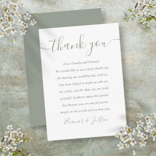 Placement Carte de remerciement de mariage à écriture vert s