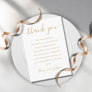 Placement Carte de remerciement de mariage à signature dorée