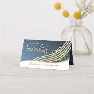 Placement Carte de siège Bat mitzvah de musique bleu et or
