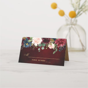 Placement Carte de table Bohème Rustique Fleurs Rouge Bourgo