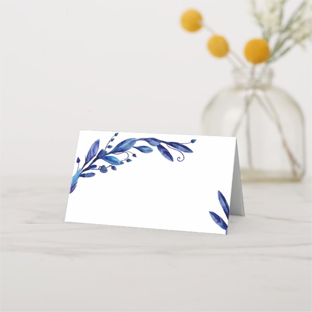 Placement Carte de table botanique bleue. Plan de table de m (Devant)