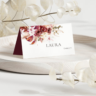 Placement Carte de table de mariage Boho – Bourgogne et rose